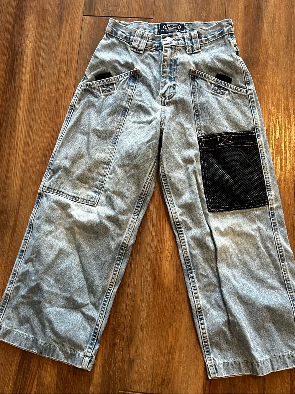Vintage 90s Lee Pipes Wide Leg Baggy Denim Jeans Skate BMX Youth M 8 Kids Y2K
